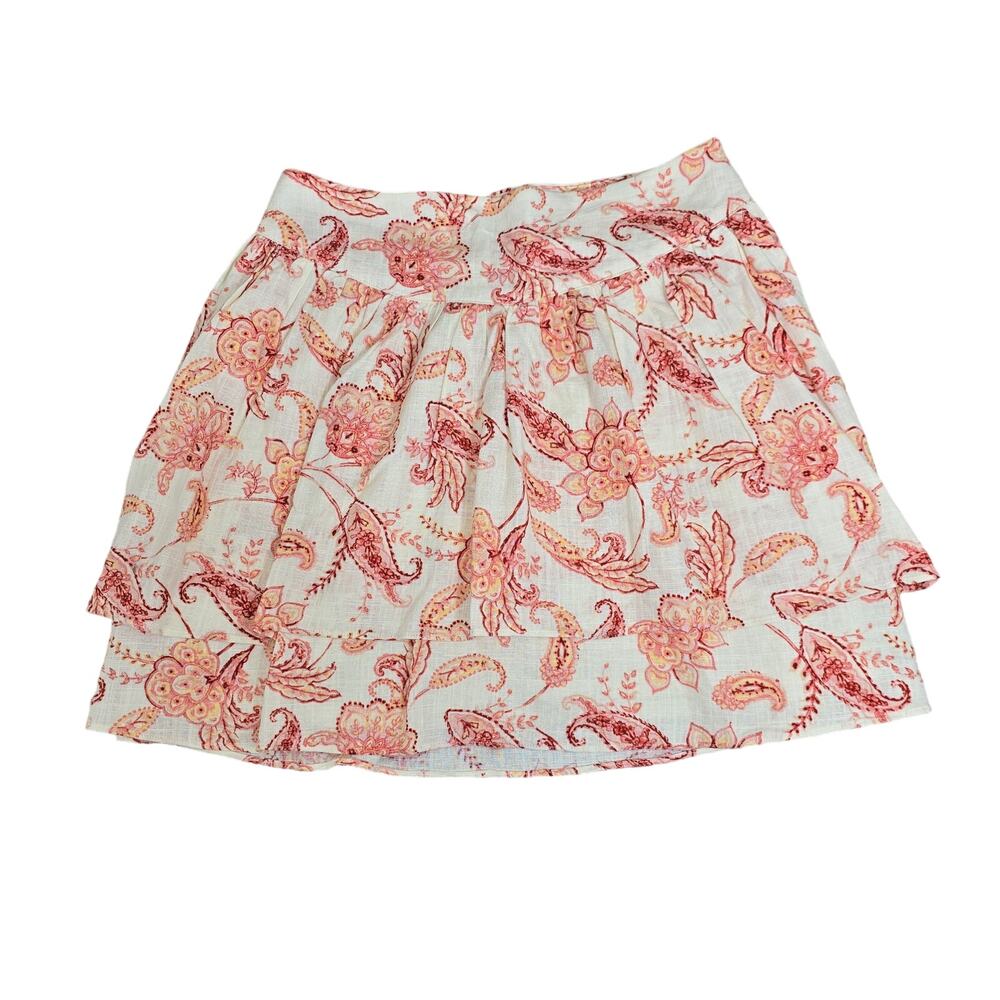 Express Linen Skirt Womens Size 6 Layered Mini Red Paisley Bohemian Boho NEW
